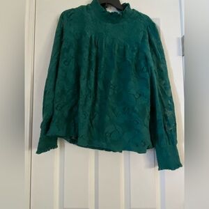 Sundance Catalog Teal Floral Lace Long Sleeve Top, Boho ~L